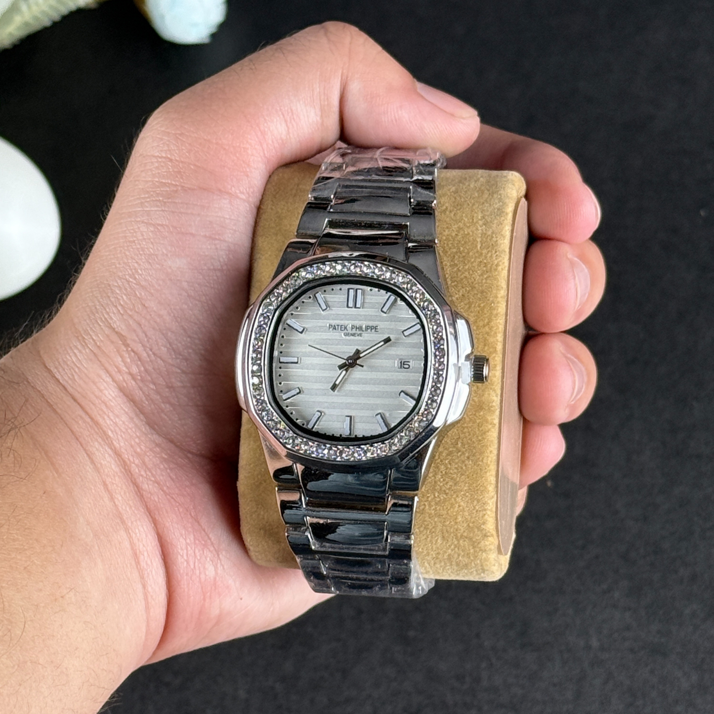 Patek Philippe Geneve Stone Silver-White Dial