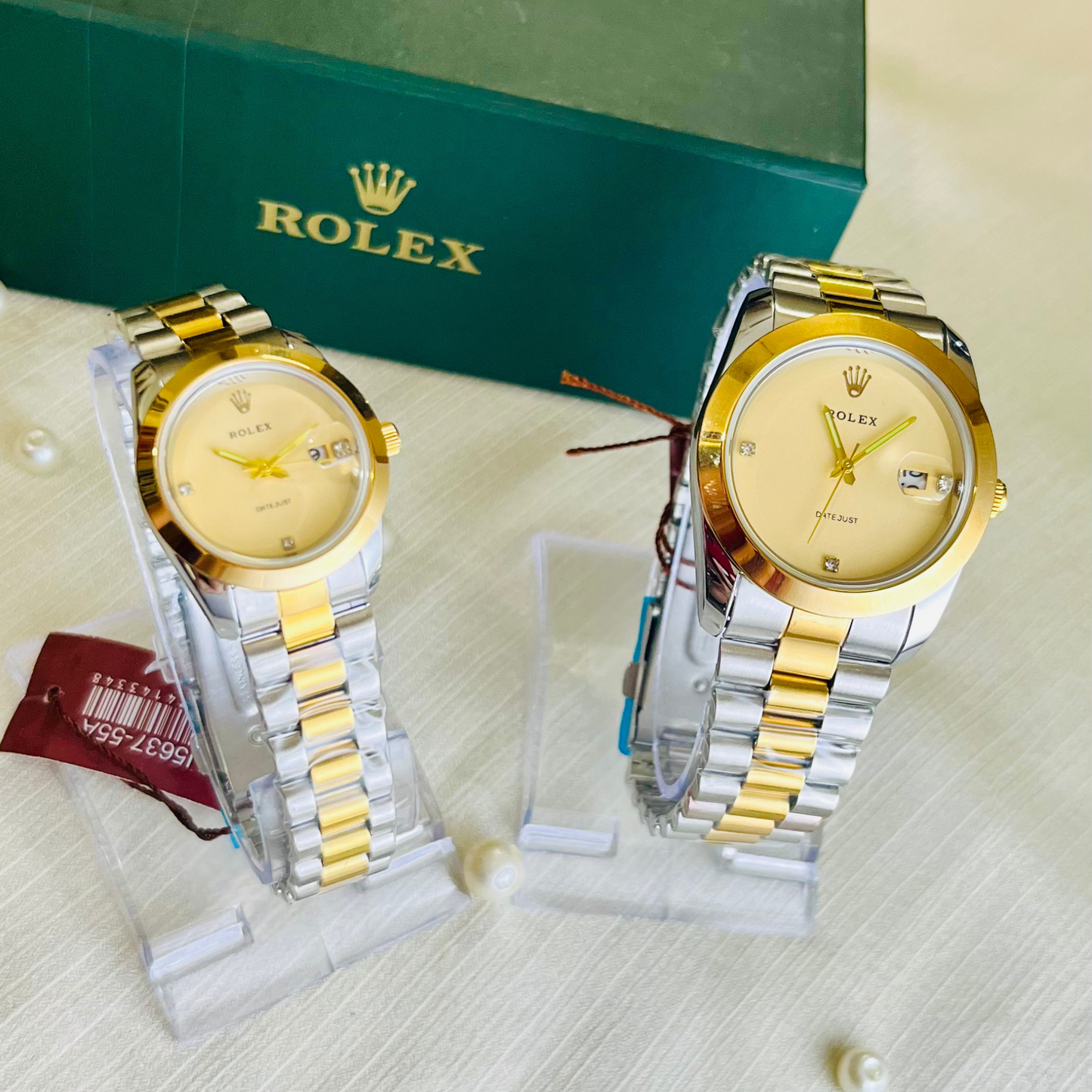 Rolex Couple Watch Golden and off-white Dial