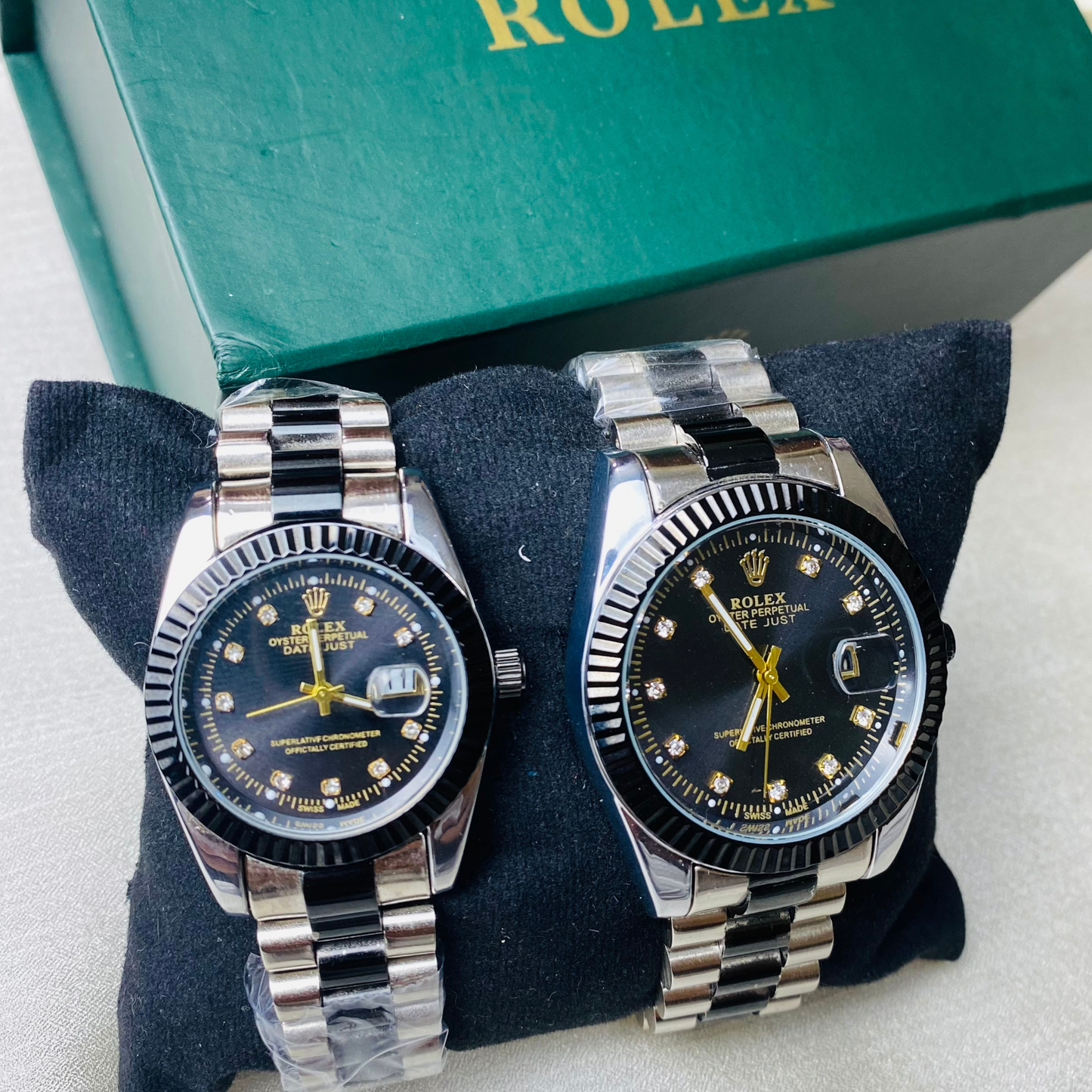 Rolex Two-Tone Silver & Black Couple Watch