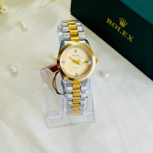ROLEX FOR Women Golden Dial Stainless Steel