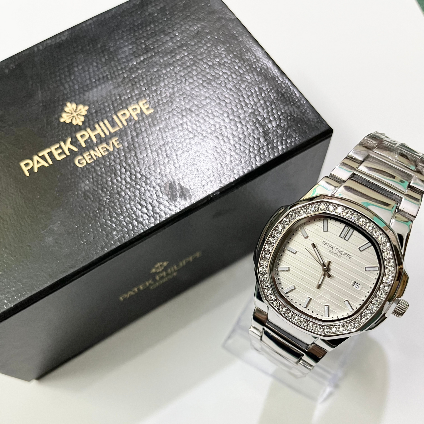 Patek Philippe Geneve Stone Silver-White Dial