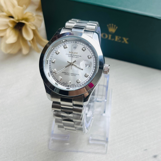 Rolex silver with Stone Model Silver Dial