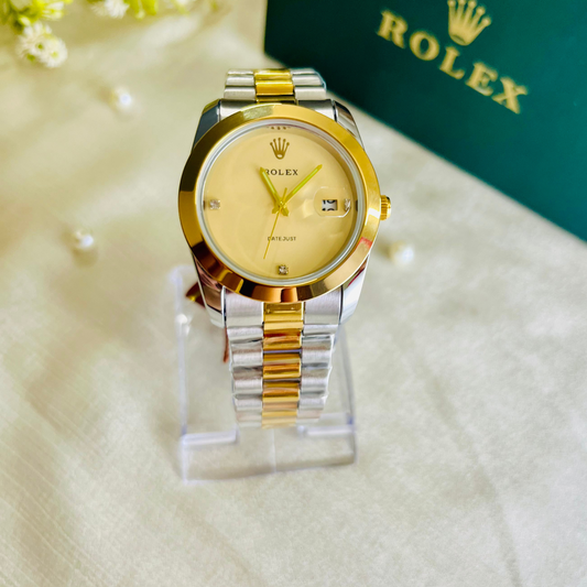 ROLEX FOR GENTS Golden Dial Stainless Steel