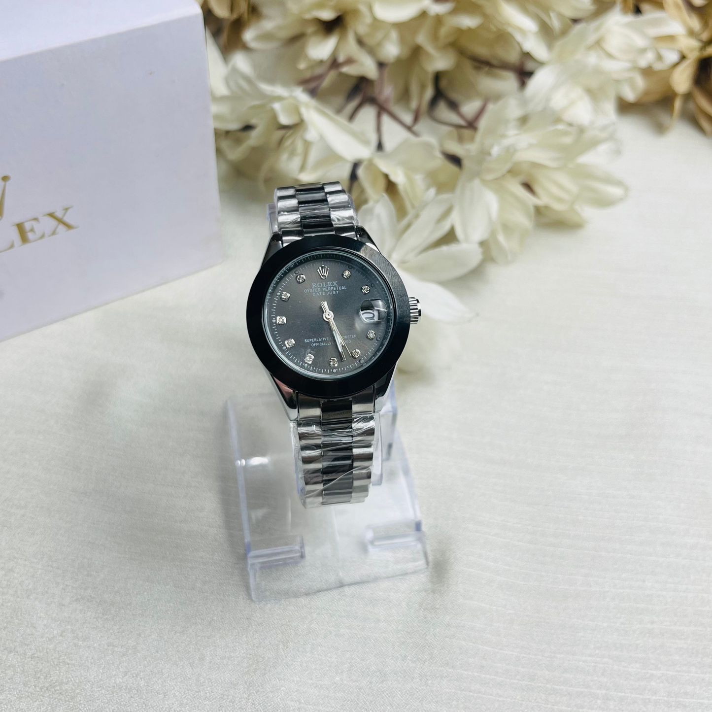 Rolex Couple watch Two Tone Stone Model Dial (Black)