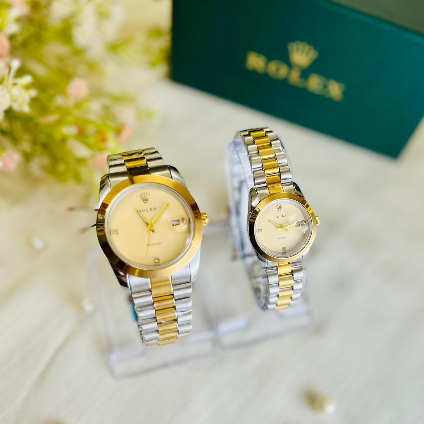 Rolex Couple Watch Golden and off-white Dial