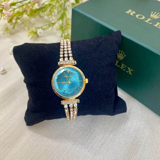 Women's Rolex Watch - Gold/Blue Diamond