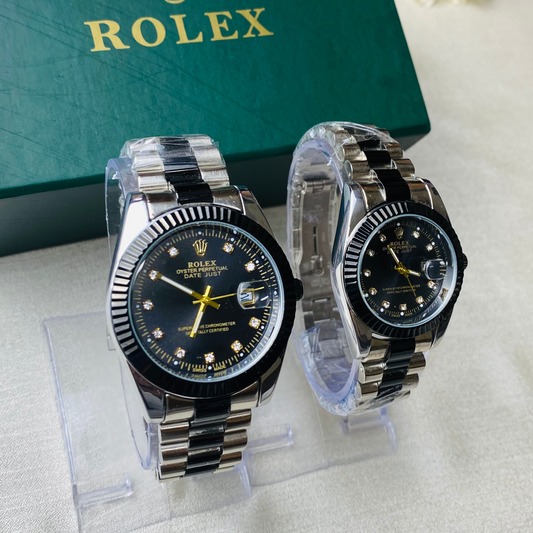 Rolex Two-Tone Silver & Black Couple Watch