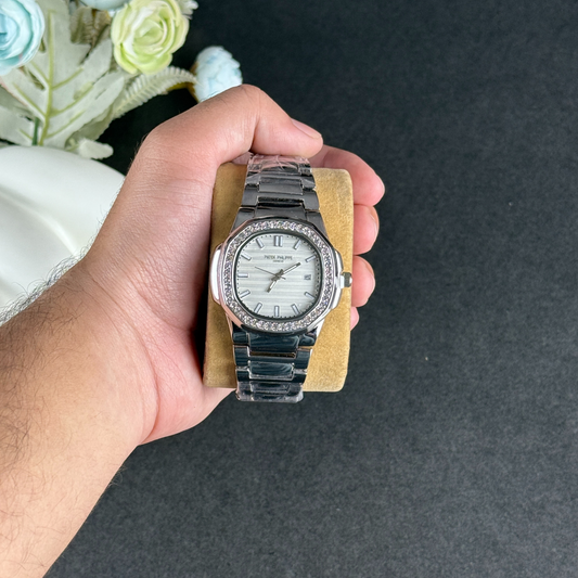Patek Philippe Geneve Stone Silver-White Dial