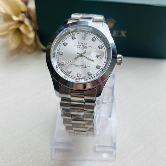 Rolex silver with Stone Model Silver Dial