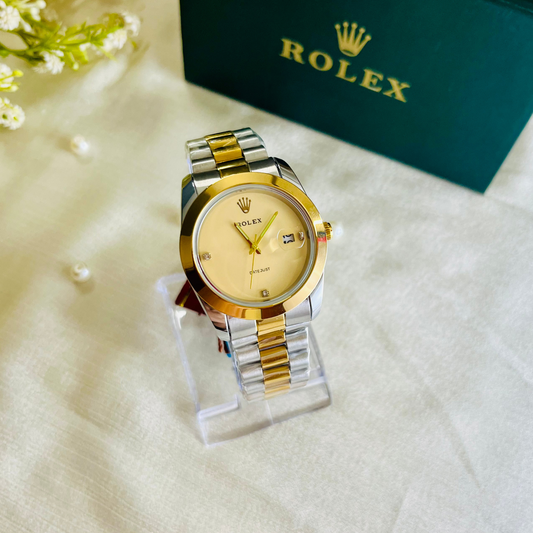 ROLEX FOR GENTS Golden Dial Stainless Steel