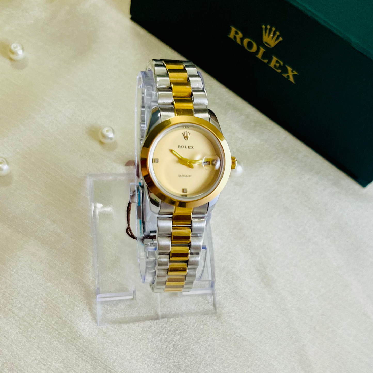 ROLEX FOR Women Golden Dial Stainless Steel