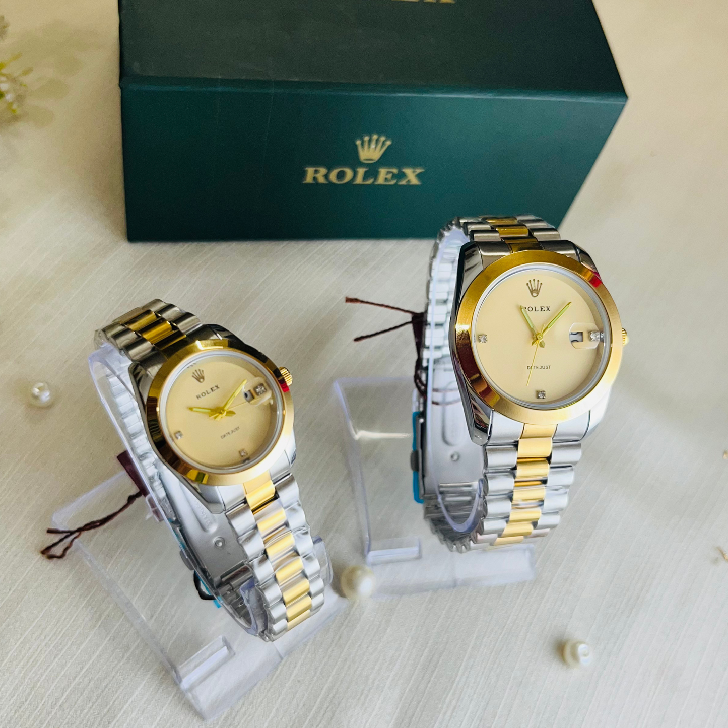 Rolex Couple Watch Golden and off-white Dial