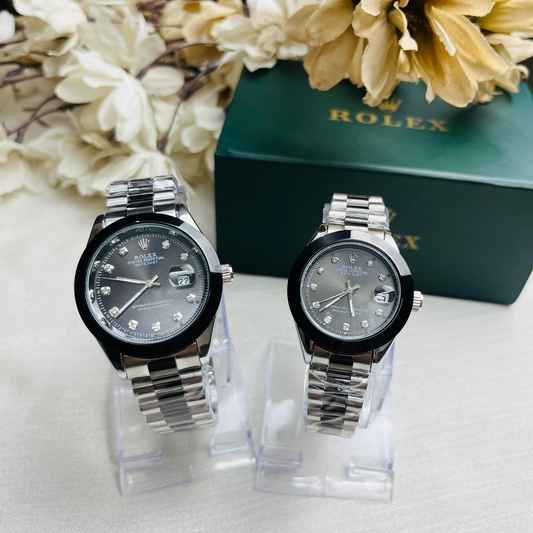Rolex Couple watch Two Tone Stone Model Dial (Black)