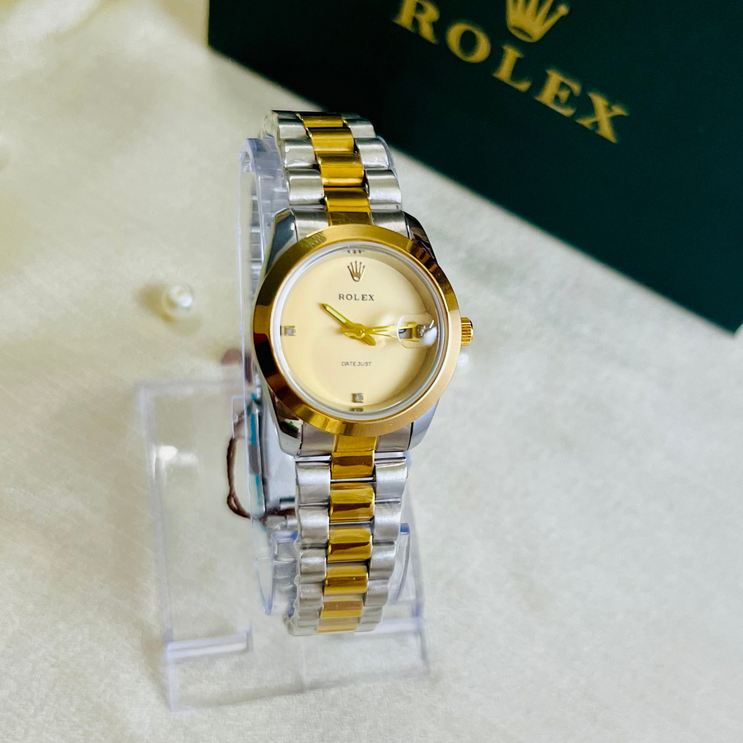 ROLEX FOR Women Golden Dial Stainless Steel