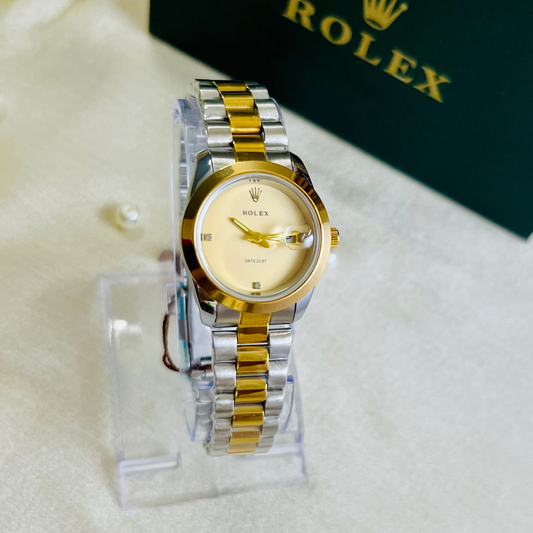 ROLEX FOR Women Golden Dial Stainless Steel