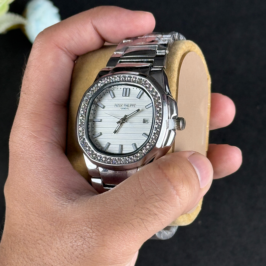Patek Philippe Geneve Stone Silver-White Dial