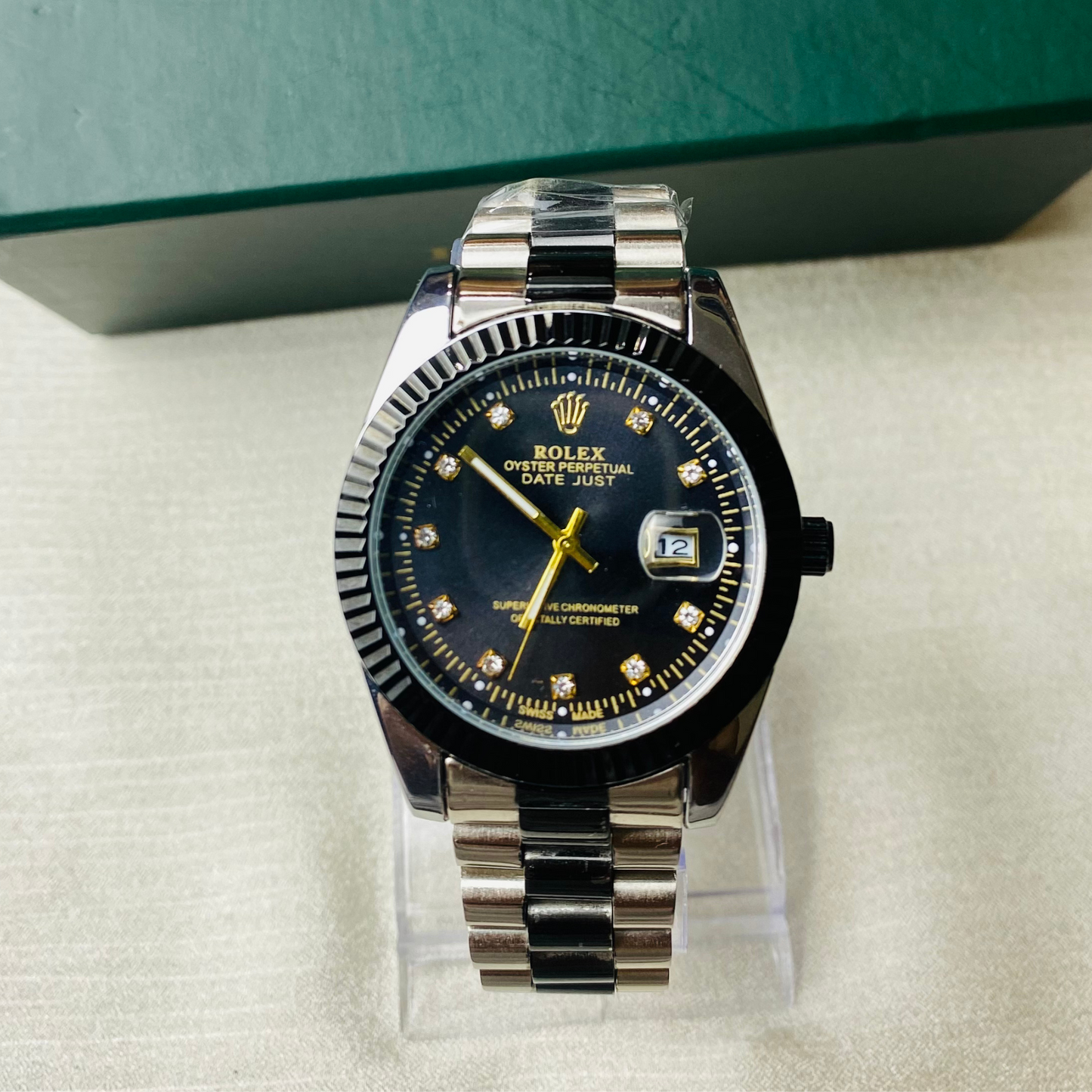 Rolex Two-Tone Silver & Black Couple Watch