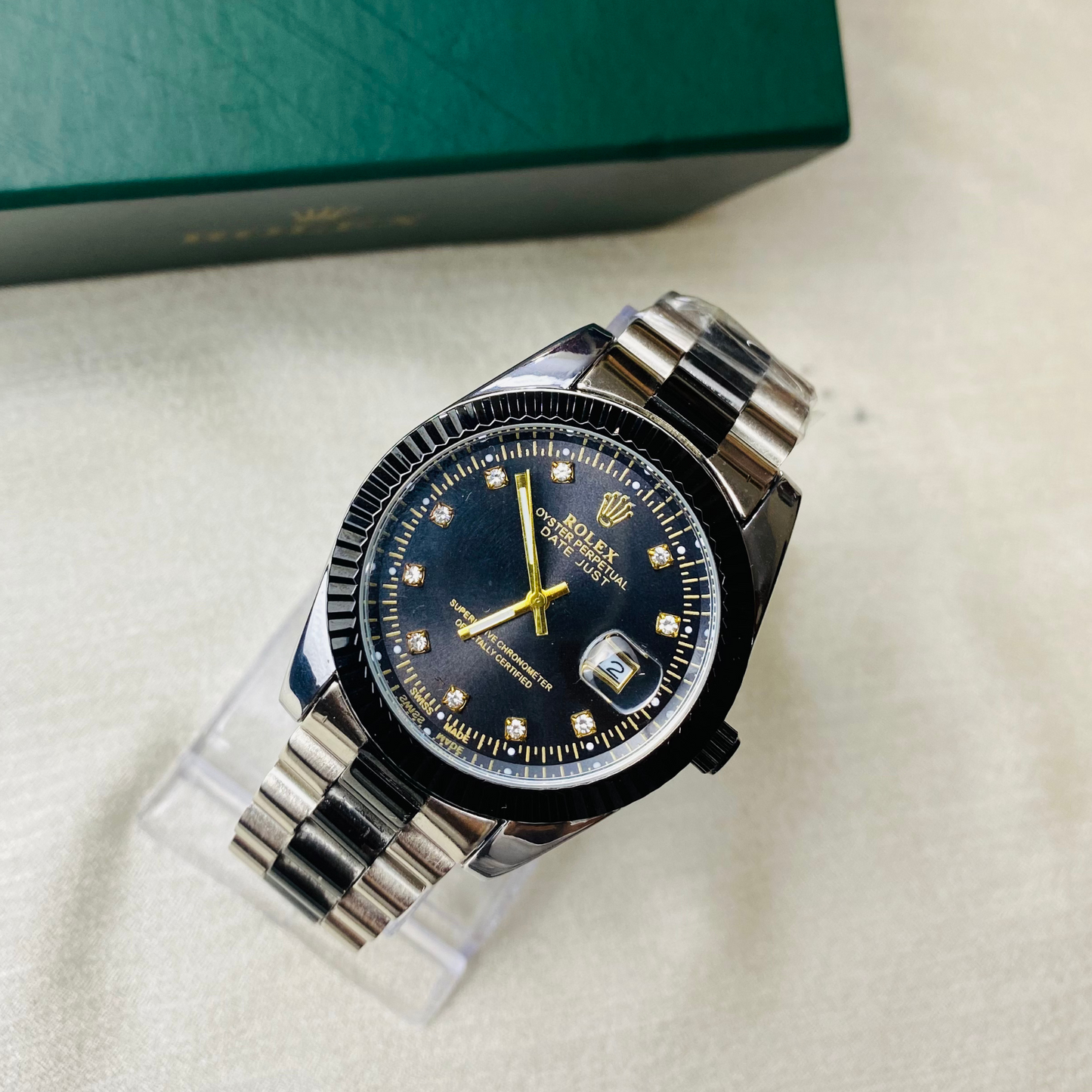 Rolex Two-Tone Silver & Black Men Watch