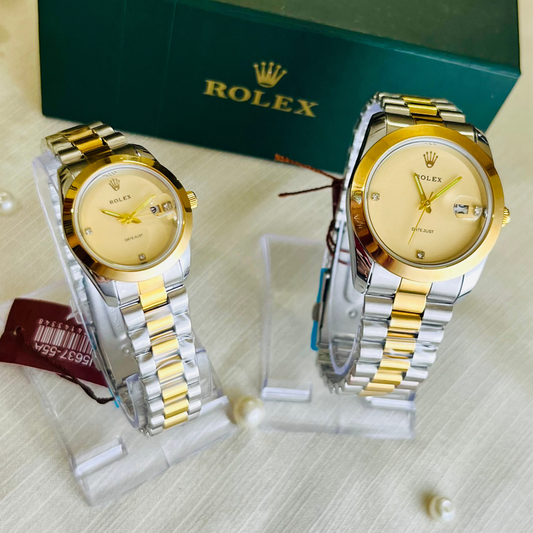 Rolex Couple Watch Golden and off-white Dial