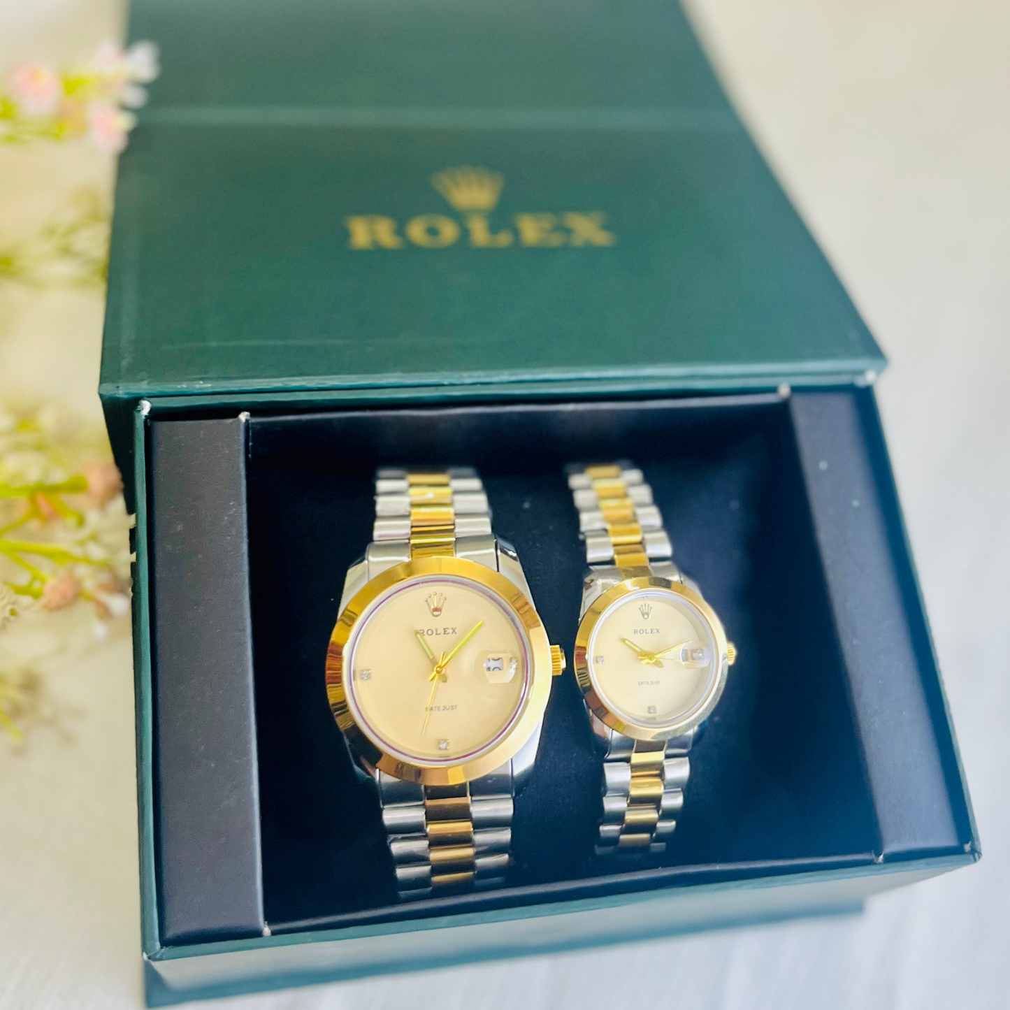 Rolex Couple Watch Golden and off-white Dial