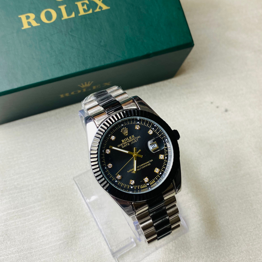 Rolex Two-Tone Silver & Black Men Watch