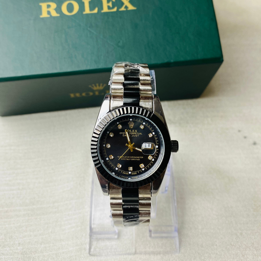 Rolex Two-Tone Silver & Black Watch ladies