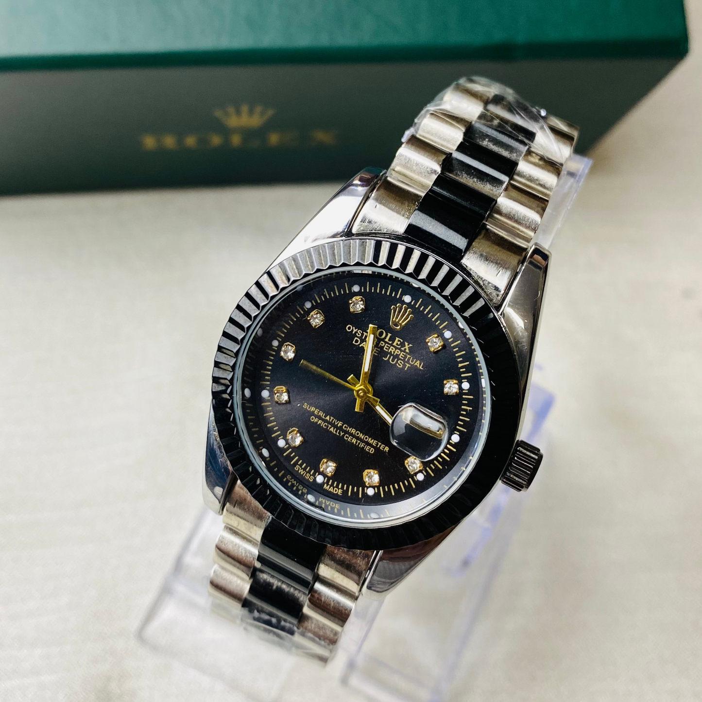 Rolex Two-Tone Silver & Black Men Watch